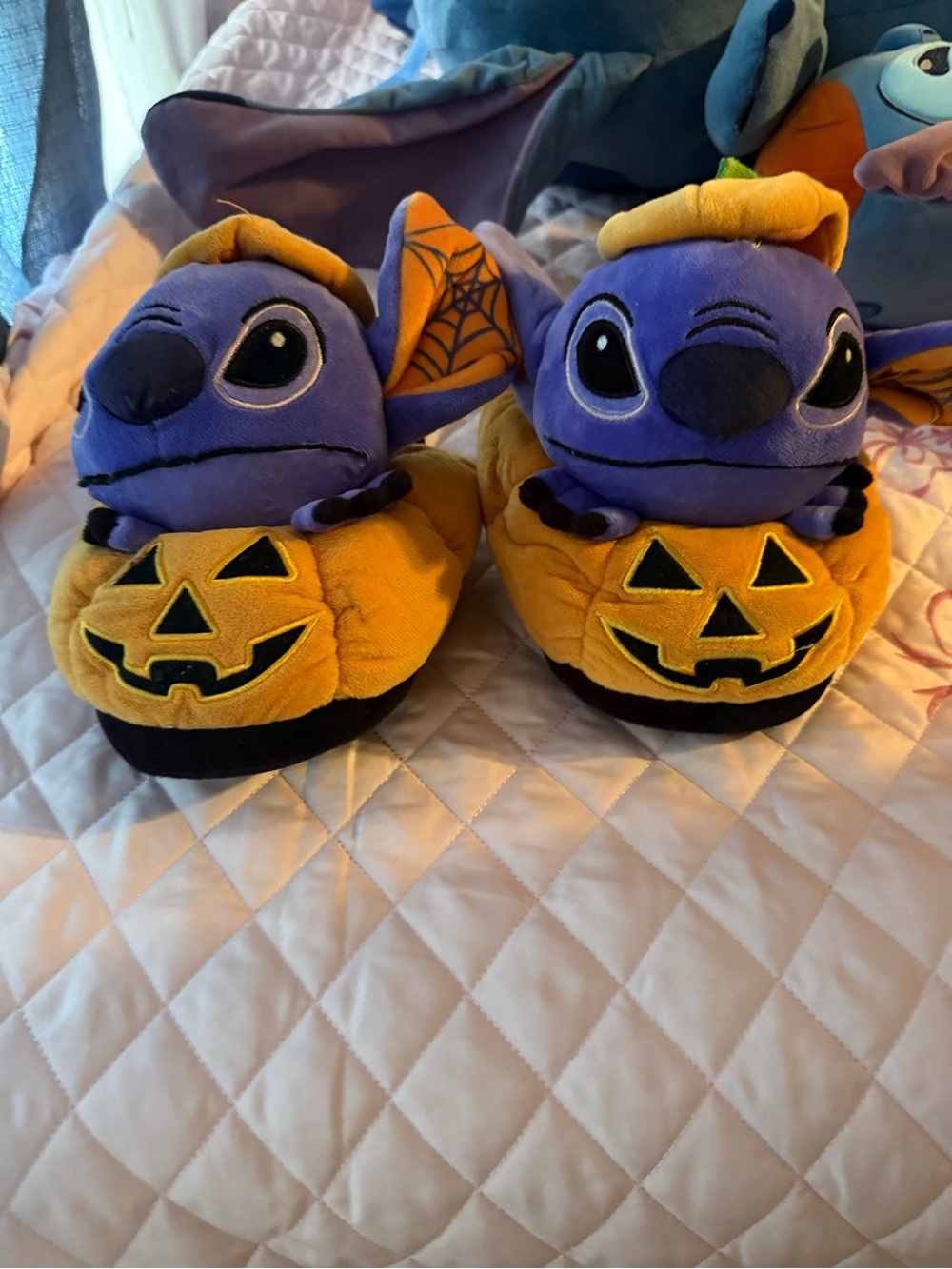 Stitch Halloween Pumpkin Plush Kids Slippers - Purple & Orange